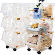 Trolley per cucina, Stabilizzatore con 6 piani, cassetto trasparente in plastica multiforme, chiaro e giallo, ripostiglio, cucina, trolley per camera da letto, trolley per camera da bambino, trolley per bagno