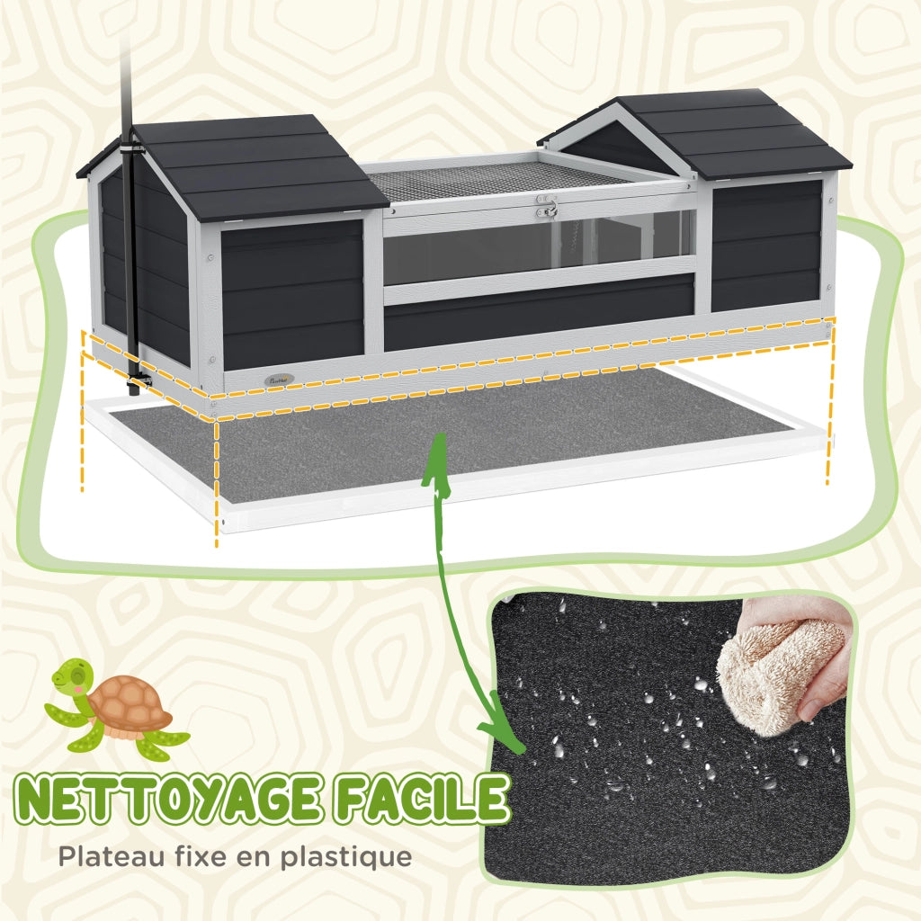 Recinto per tartarughe con 2 nicchie e supporto lampada regolabile in legno massello ¨C zephmum ¨C 120x56.5x43 cm grigio