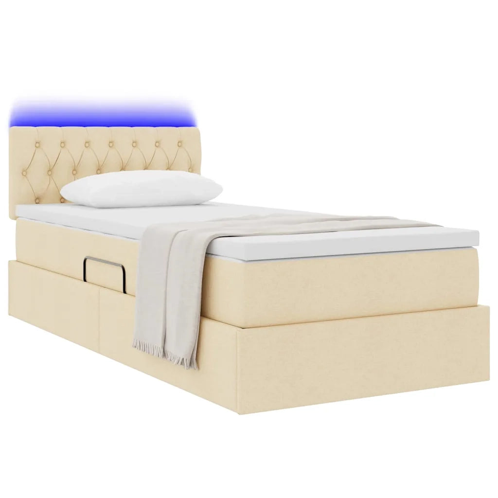 Letto con contenitore e LED con led Crema 90 x 200 cm Tessuto