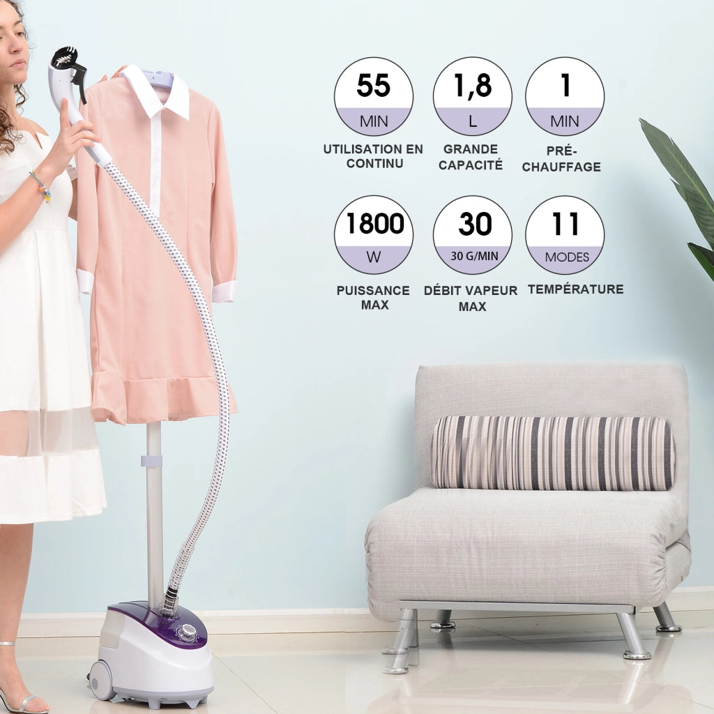 Stendibiancheria a Vapore Verticale ¨C zephmum ¨C Bianco Viola 1.8L 1800W