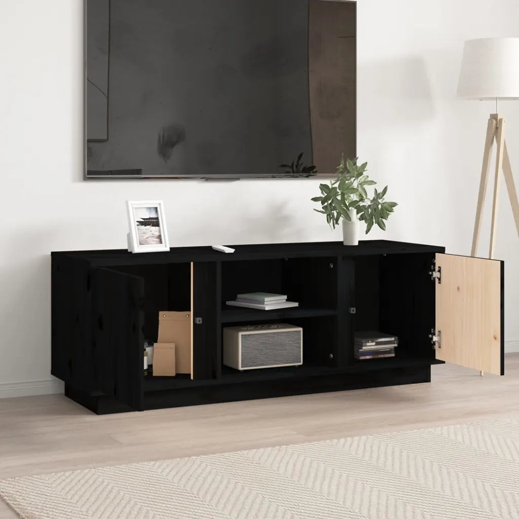 Mobile Porta TV Nera 110x35x40,5 cm in Legno Massello di Pino 814478