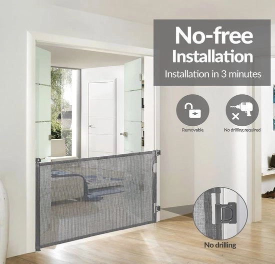 Porta di sicurezza retrattile 0-180cm, porta di sicurezza per bambini e animali domestici, barriera retrattile per scale/corridoi/esterni/interni