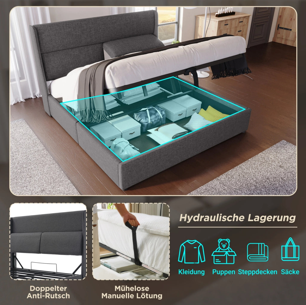 Letto matrimoniale contenitore 140x200 cm grigio con materasso