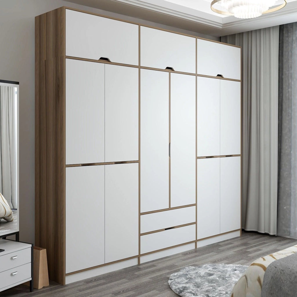 Armadio Camera da Letto Fissiraga, Guardaroba Grande 2 Cassetti, 277x253h cm Bianco