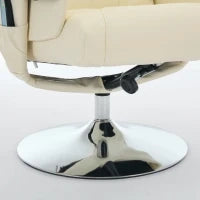 Poltrona relax, reclinabile e massaggiante a 5 punti, con funzione di riscaldamento elettrico e poggiapiedi, girevole a 360°, in tessuto PU, 75x76x103 cm, Beige