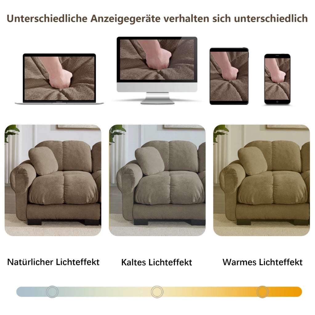 Divano angolare modulare in ciniglia con pouf mobile; marrone