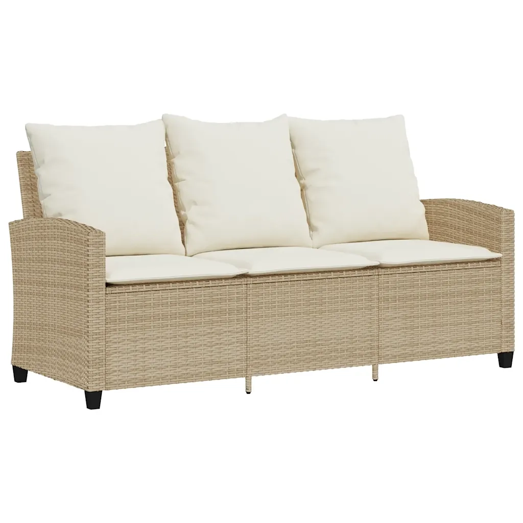 Divano Giardino 3 Posti con Cuscini e Tavolo Beige Polyrattan