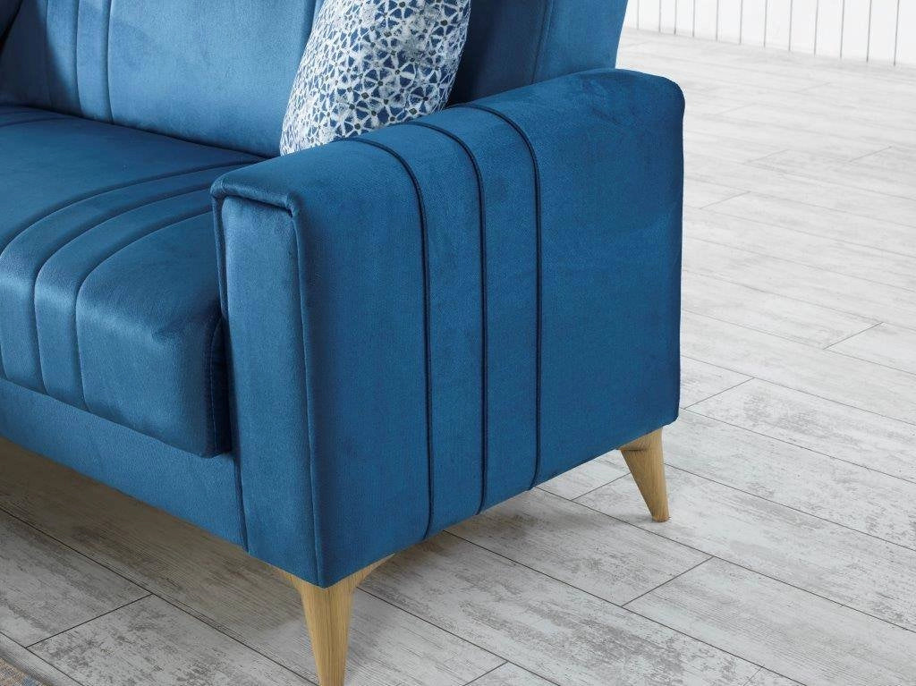 Aronix, Divano Letto con Penisola Contenitore, 225x151 cm blu