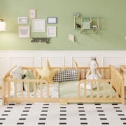 Letto a pavimento 140x200 cm con sponde e accesso centrale in legno colore naturale