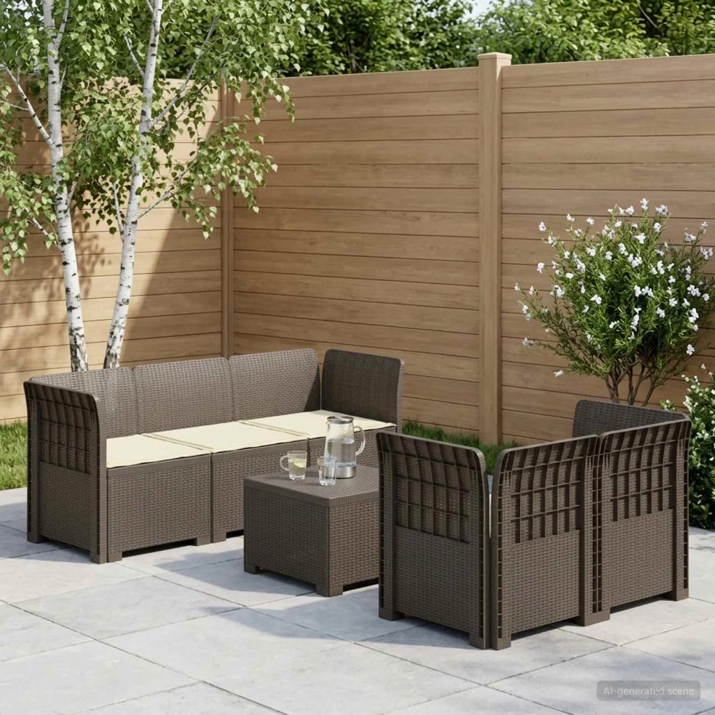Divano da Giardino 5 Posti con Cuscini Stile Rattan PP 3443902