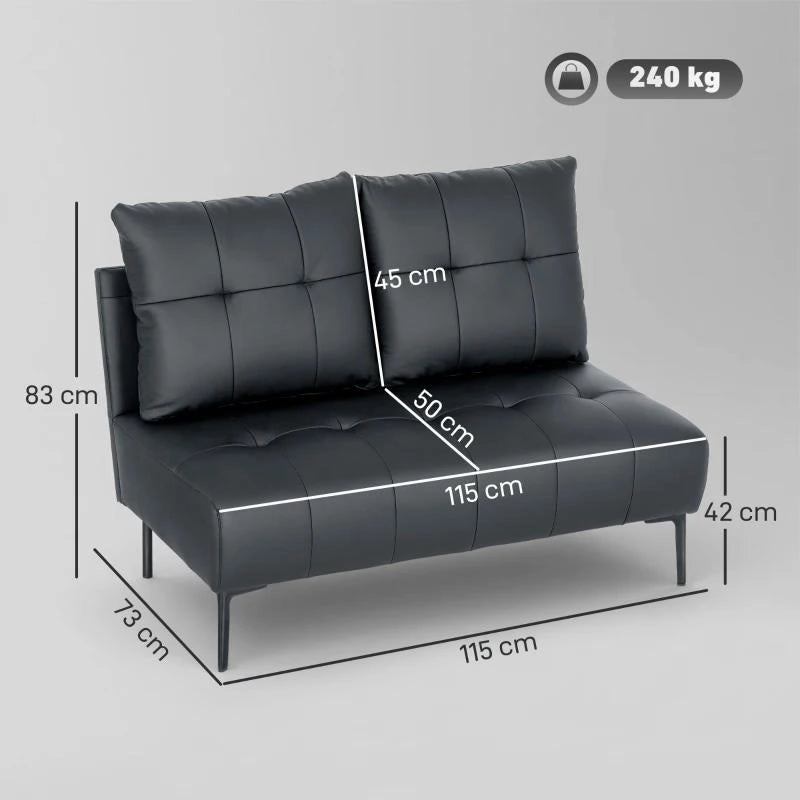 DIVANO 2 POSTI IN FINTA PELLE SENZA BRACCIOLI E TRAPUNTATO A BOTTONI, 115X73X83 CM, NERO