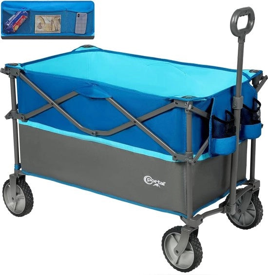 Carrello Opportuno Blu - Sostiene fino a 120kg - Carrello con Grande Cassa - Incluso Portabicchieri & Cassetti Laterali - Carrello con Maniglia Regolabile - Pneumatici Robusti