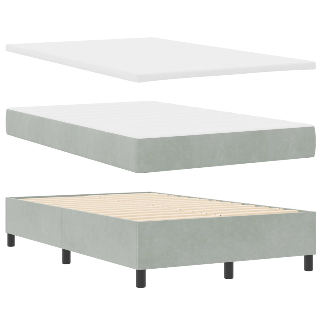 Letto Box Spring  con Materasso Grigio Chiaro Piccolo Doppio Velluto