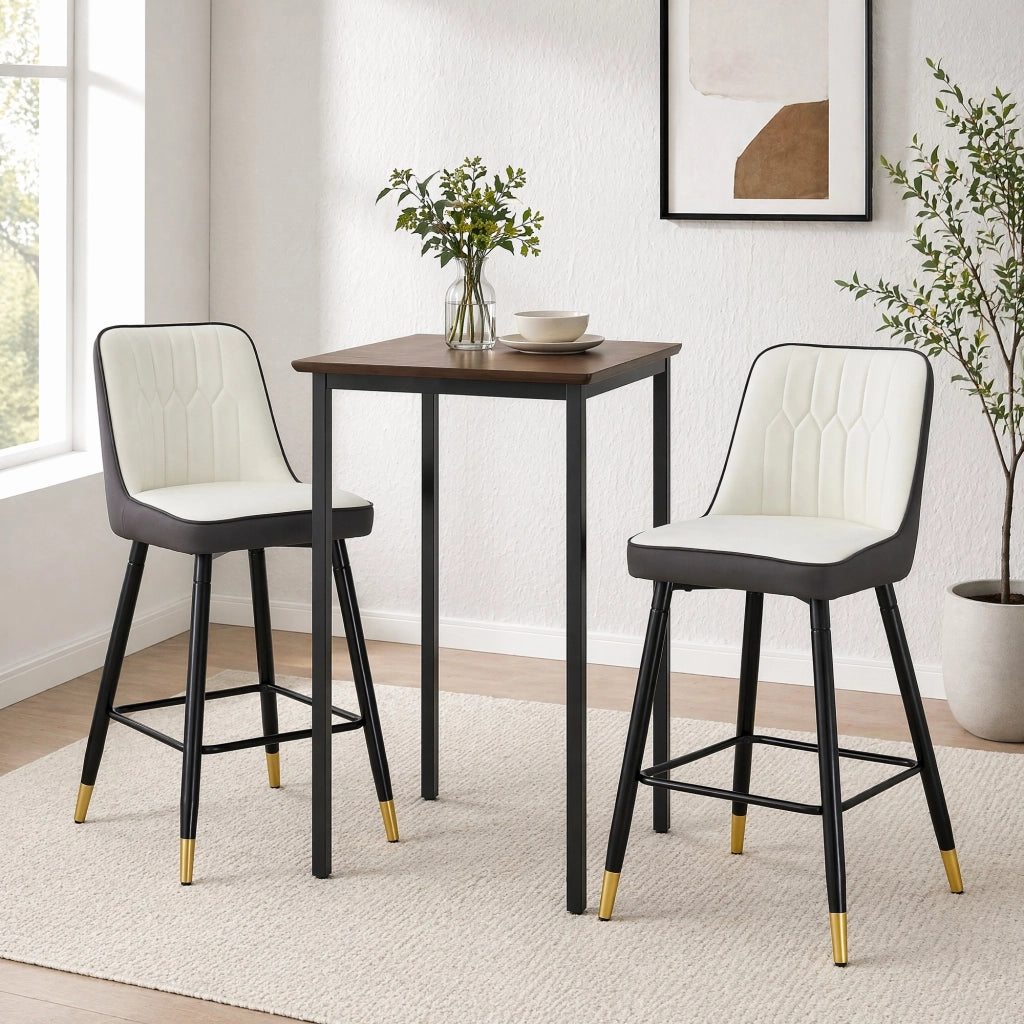 Sgabello da Bar Set da 2 con Schienale Ergonomico e Poggiapiedi, in Metallo e Similpelle, Grigio Scuro e Bianco, 100 cm