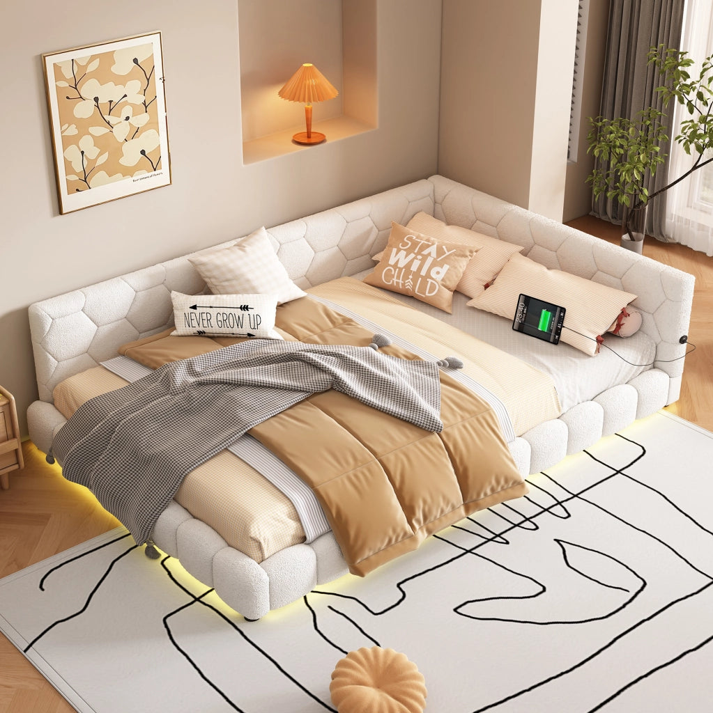 Daybed 140x200 cm con rete a doghe, luce LED ambientale e porte USB/Type-C