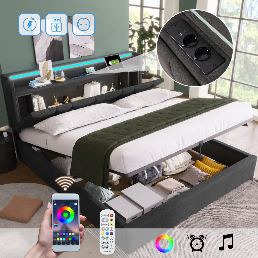 letto imbottito lino grigio 160x200 cm
