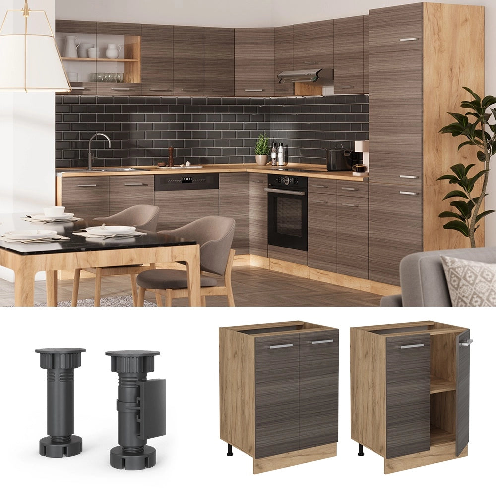 Mobiletto base cucina R-Line Grigio nobile/Rovere dorato 60 cm senza piano di lavoro Vicco