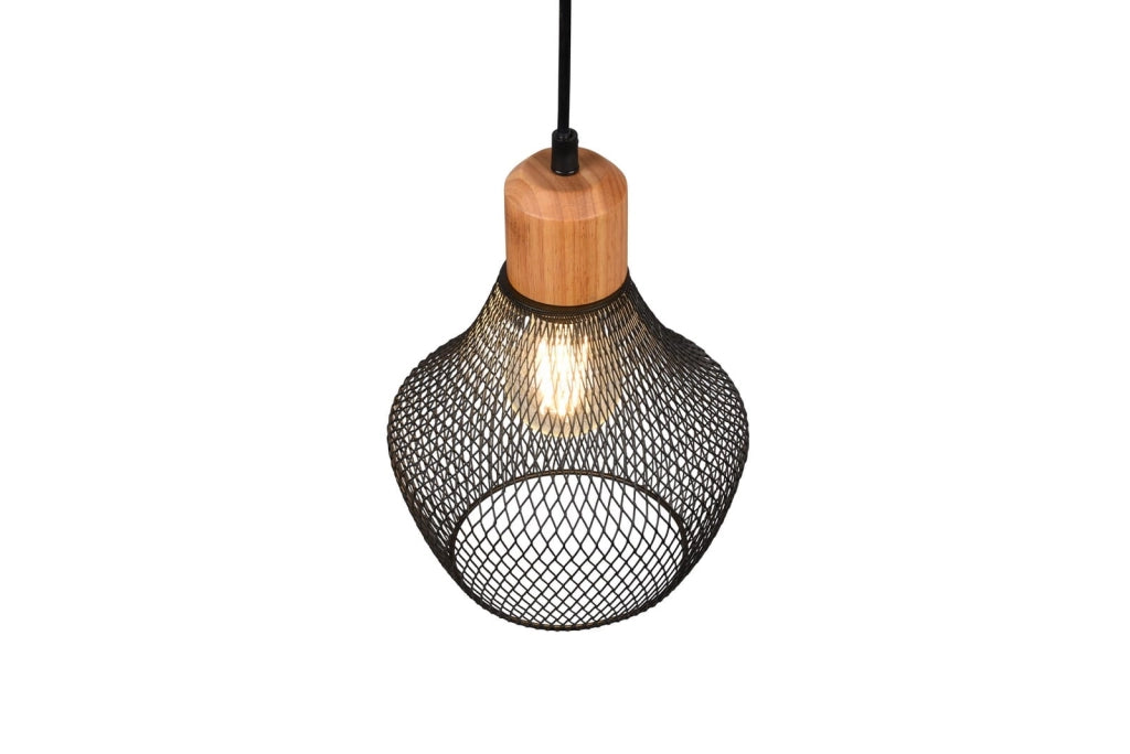Lampada a sospensione RL Valeria nera legno E27 18cm