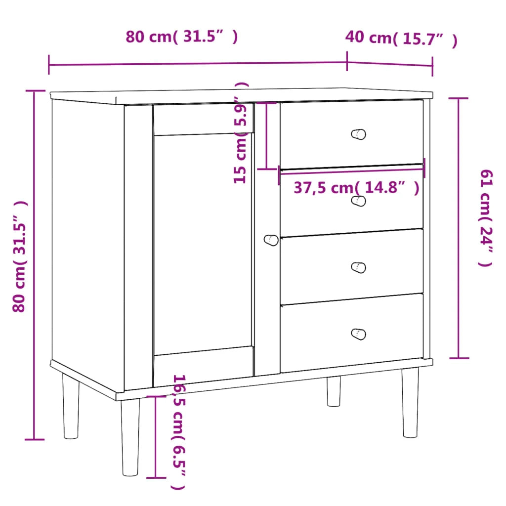 Buffet credenza cassettiera armadio mobile contenitore organizer per cucina soggiorno salotto effetto rattan 80 x 40 x 80 cm legno massello di pino bianco 02_0036226
