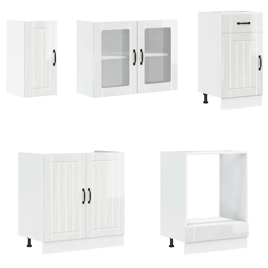 Set Mobili da Cucina 8 pz Lucca Bianchi Lucido in Truciolato 3314803