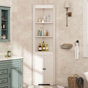 Armadio per bagno alto - Xylo - Bianco, tre scomparti, porte resistenti all'umidit??, scaffali scorrevoli
