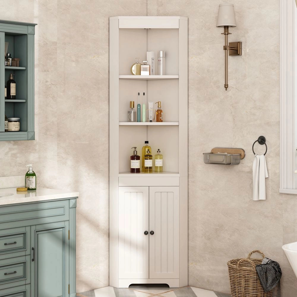 Armadio per bagno alto - Xylo - Bianco, tre scomparti, porte resistenti all'umidit??, scaffali scorrevoli
