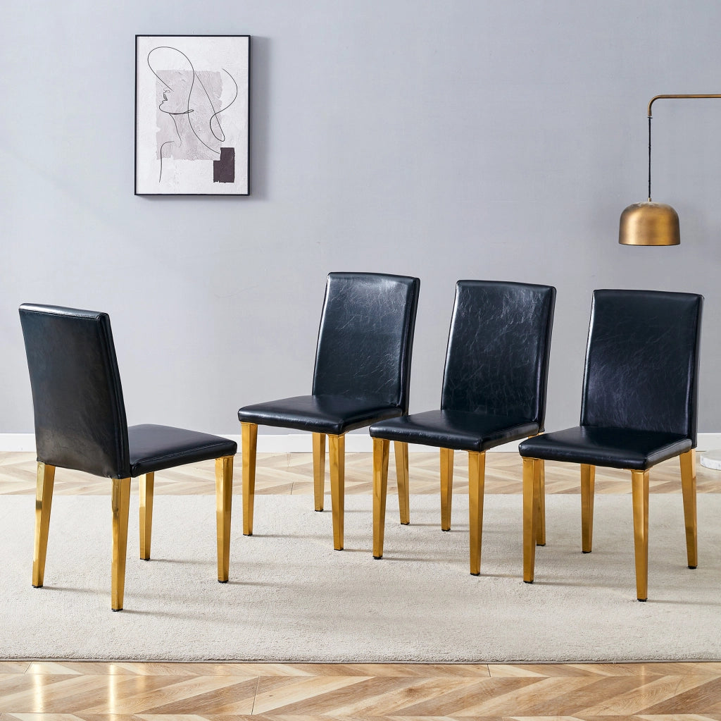 Set di sedie da pranzo moderne in PU nero con gambe in metallo dorato