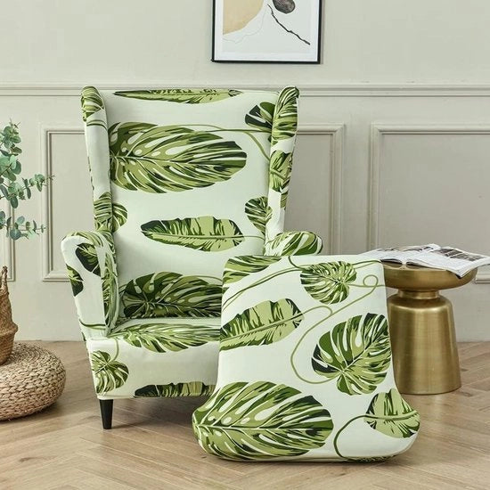 Set di 2 hoes per divano - Foglie verdi - Antiscivolo - T-appoggio per cuscini - Per soggiorno e camera da letto