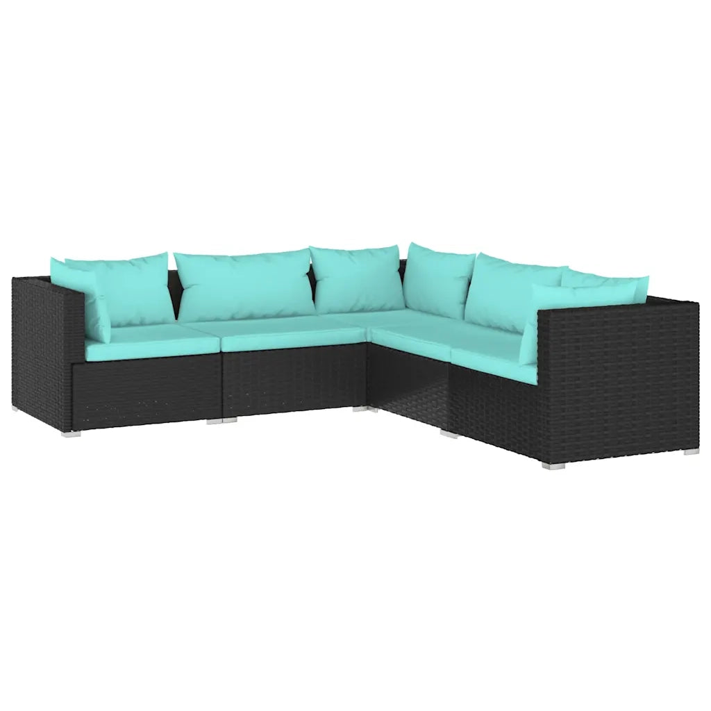 Set Divani da Giardino 5 pz con Cuscini in Polyrattan Nero 3101697
