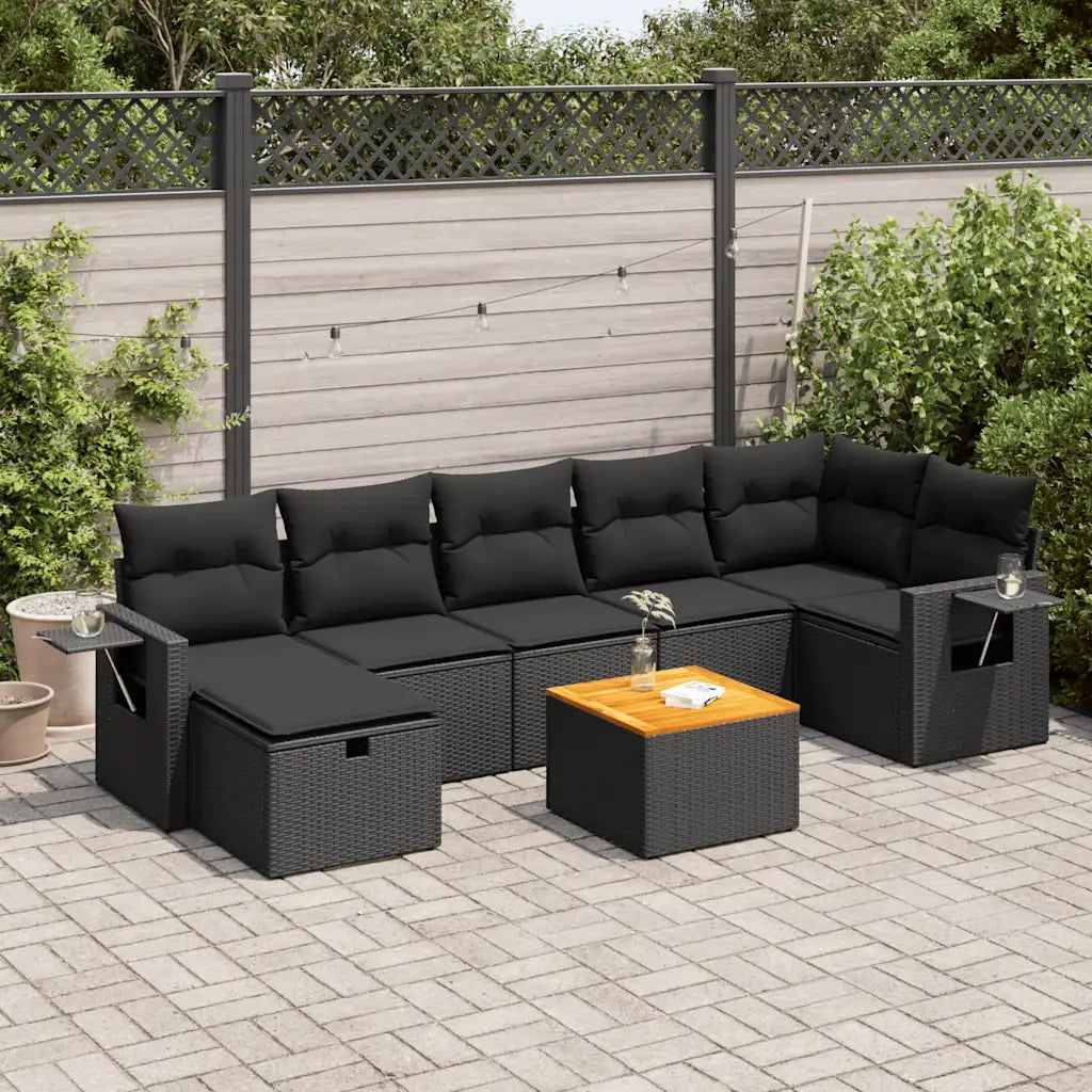 Set Divani da Giardino con Cuscini 8 pz Nero in Polyrattan 3325821