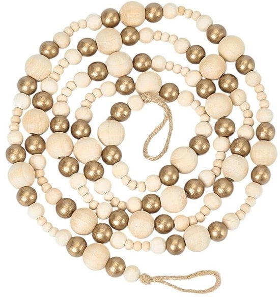 Garland in legno con corda di juta 142 cm - legno naturale/oro - decorazione - orecchino di appoggio - arredamento di casa - decorazione di Natale