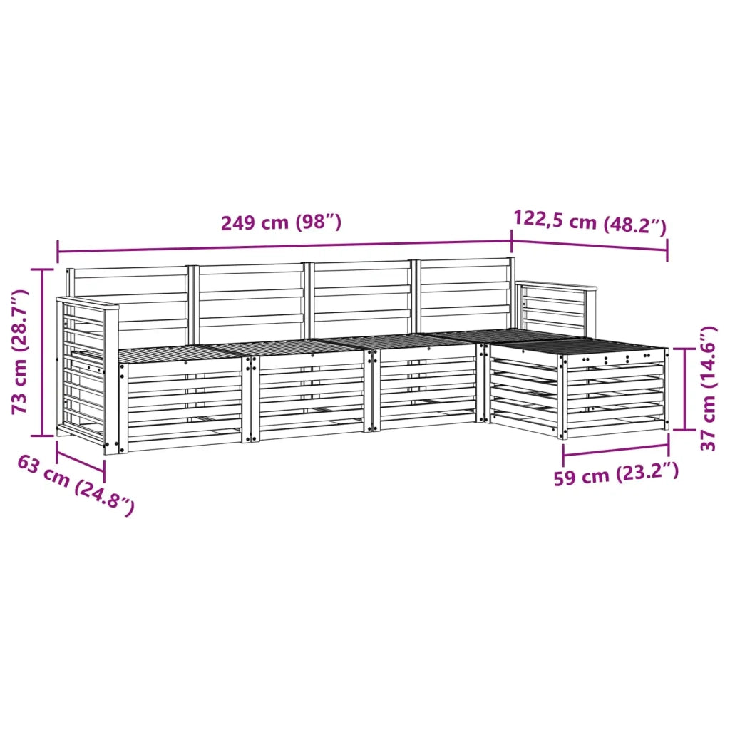 Set di divani da esterno 5 pcs Bianco Legno di Acacia Massello