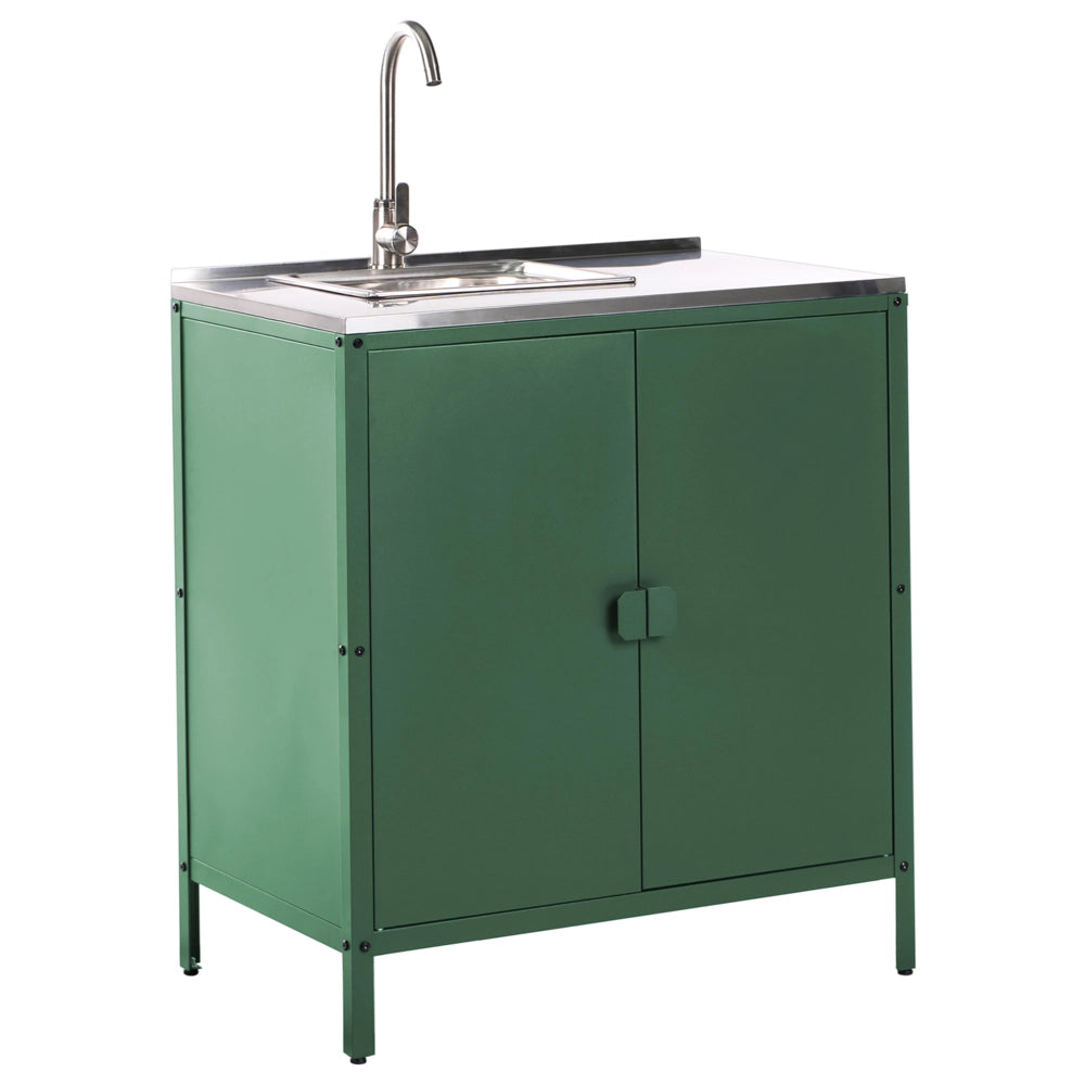 Set di cucina da esterno 2 elementi in acciaio inox verde 2 armadietto e lavello a leva cucina esterna