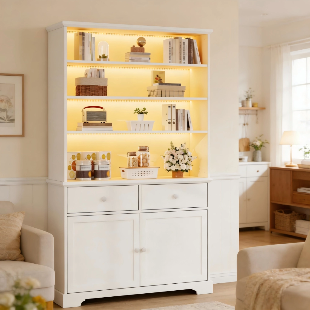 Vetrina con Ante e Cassetti ¨C MINIMAL ¨C Bianco, LED, Legno, 100x38x170