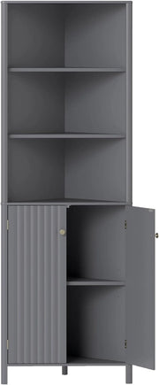 Armadietto da bagno, armadio angolare con 3 ripiani aperti & 2 ante, armadio con ripiani regolabili, mobile da bagno 42,5 x 42,5 x 172,5 cm (Grigio)