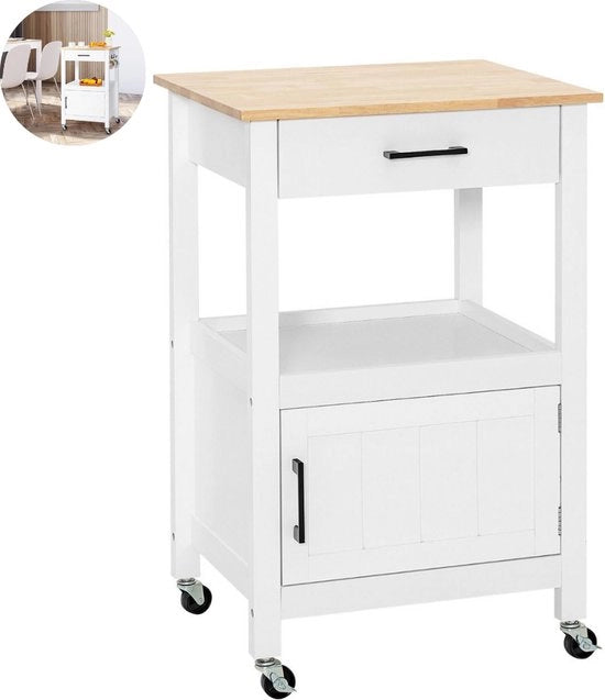 Mobile Cucina - Cassetta Portatile - Dresser - Organizzatore - Tavolo di Lavoro in Legno - 1 Porta - Bianco