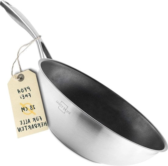 Piatto wok inductivo 28 cm acciaio inox antiaderente resistenti al calore protezione contro l'usura piatti inox piastra di cottura inductiva