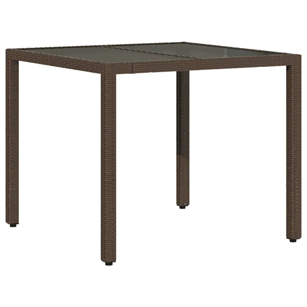 Tavolo da Giardino Piano in Vetro Marrone 90x90x75cm Polyrattan 365528