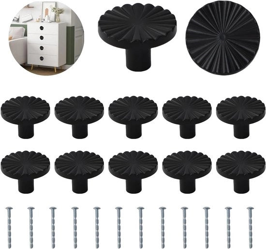 Maniglie per mobili - Maniglie per cassetti - Rinnova i tuoi mobili - Disegno a raggio unico - 12 pezzi - Nero