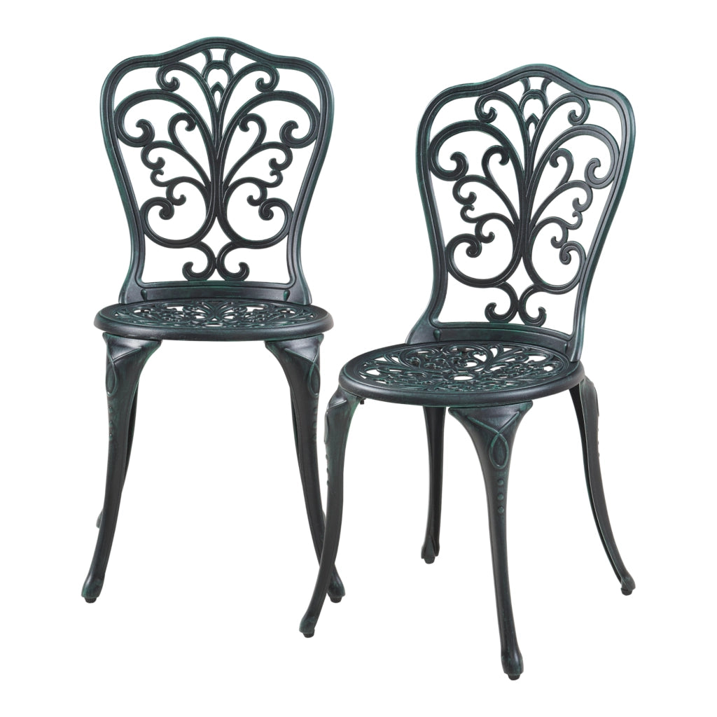 Set da Bistrot Lupsam Tavolo Rotondo e 2 Sedie in Alluminio - Grigio Scuro con Patina Verde casa.pro