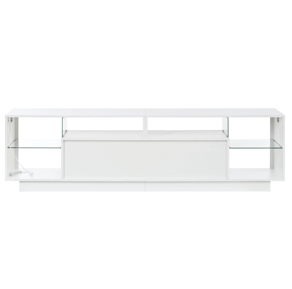 Mobile TV 200x38x55 cm con ante lucide; LED multicolore da app; in truciolare bianco