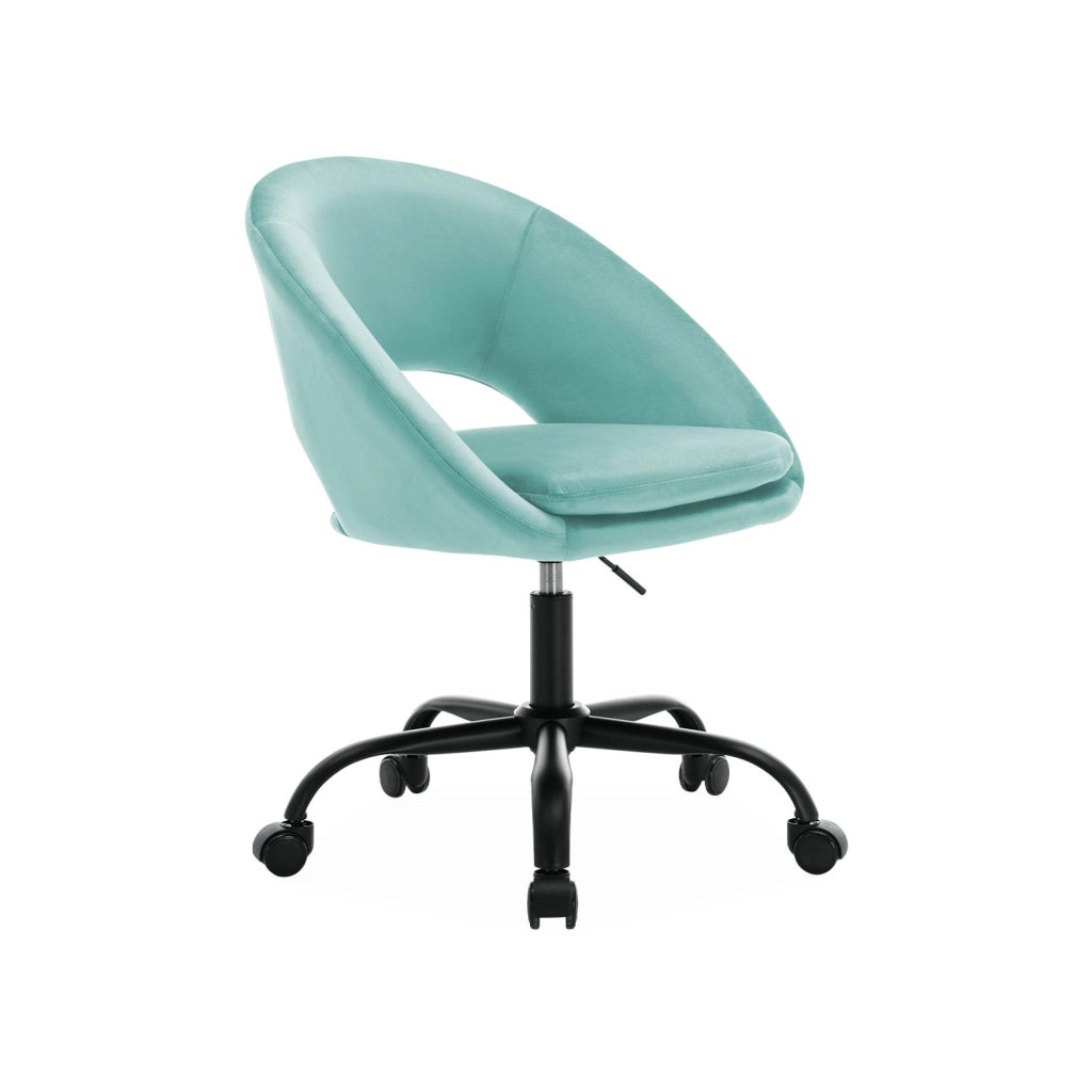 Sedia da ufficio con rotelle in velluto, cyan