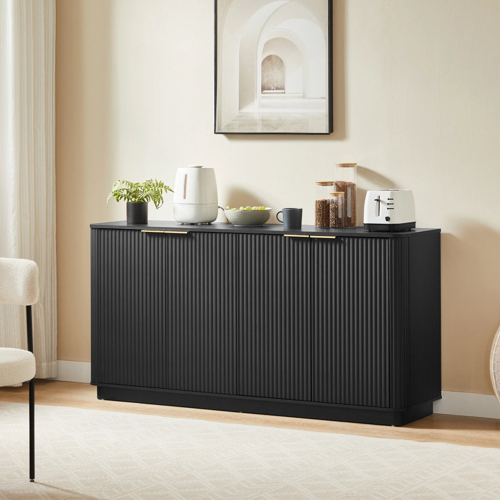 Credenza con 4 ante e 4 vani; ripiani; per soggiorno; in MDF; 160×40×80 cm; nero