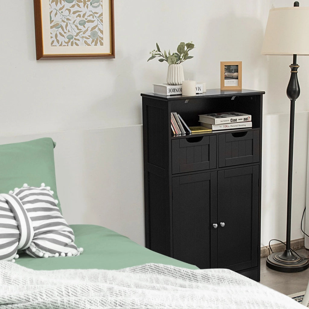 Armadio del bagno con una mensola aperta-Mobiletto da bagnoCredenza per cucina con 2 ante e 2 cassetti Nero