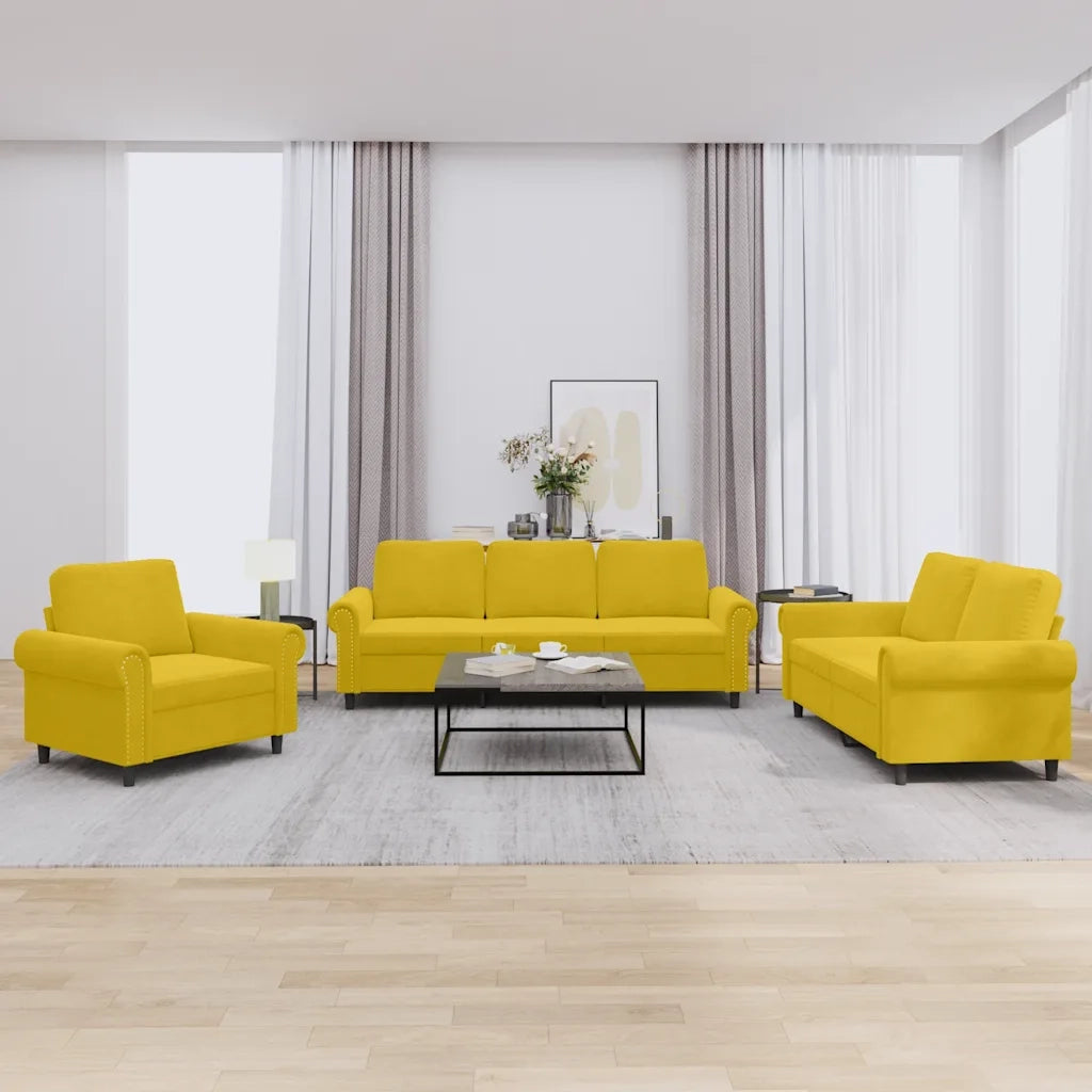 Set di Divani 3 pz con Cuscini giallo in Velluto 3202176