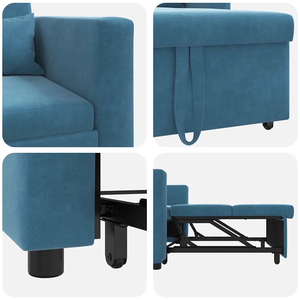 Divano letto estraibile singolo con ruote Blu Velluto 42002706