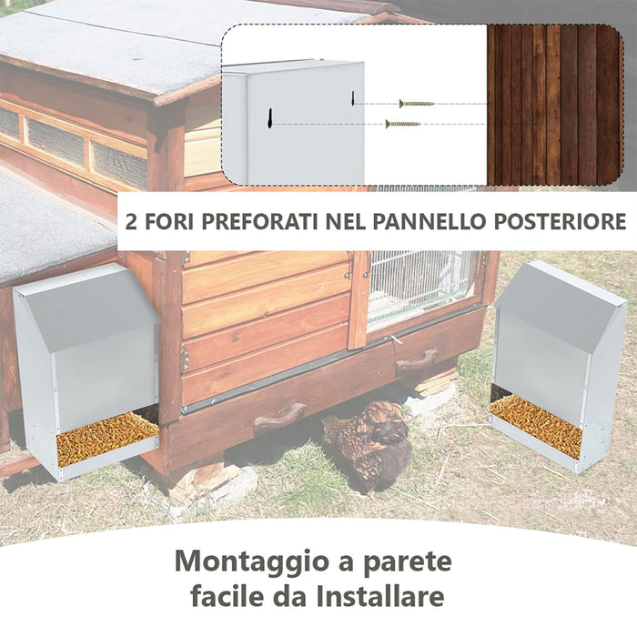Mangiatoia per Galline 35x20x63 cm Capienza 23kg in Acciaio Zincato
