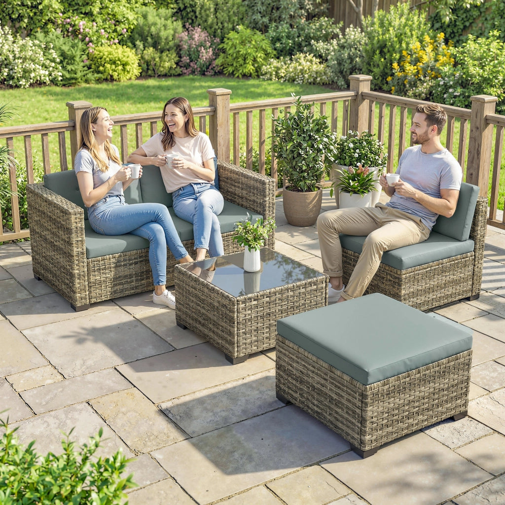 Set Giardino Rattan 5 Pezzi con Cuscini ¨C Zephmum ¨C Grigio