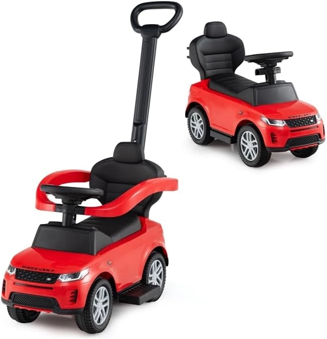 3 in 1 Auto a Spinta, Macchinina a Pedale con Manico Removibile e Paracolpi, Clacson e Suodo di Avvio, Macchina Cavalcabile per Bambini 18-36 Mesi (Rosso)