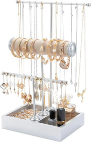 Standard per collana, supporto per gioielli, supporto per collana, 3 steli, albero per gioielli, standard per collane, standard orologio, supporto per pendenti, deposito per anelli, pendenti, bracciali, orologi e accessori, argento